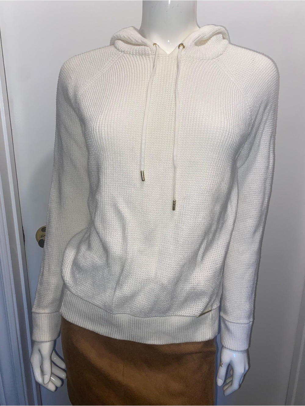 Micheal Kors Women’s Cream Hooded Knit Pullover Sweater
